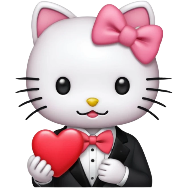 hello kitty holding red heart with red bow tie  emoji