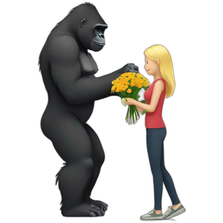 Gorilla giving flowers to a blonde girl emoji