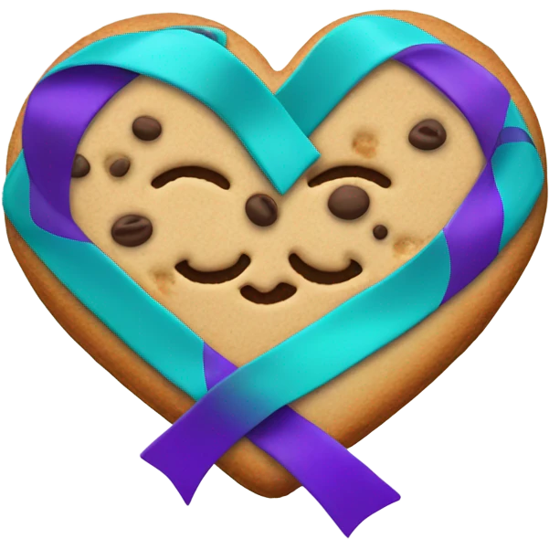 Cookie heart with purple teal awareness ribbon loop emoji