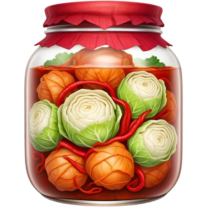 chopped up Kimchi Cinematic Realistic Kimchi Dish Emoji, depicted as spicy, fermented cabbage with vibrant red hues neatly served in a traditional jar, rendered with dynamic textures and bold, appetizing lighting. emoji
