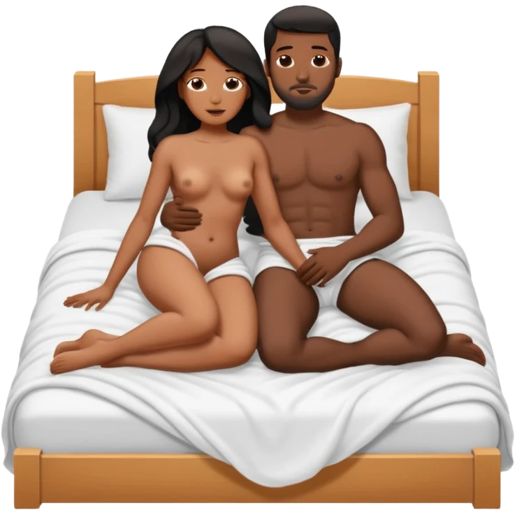Black Woman and man in bed naked covered under a blanket on top of each other having sex emoji