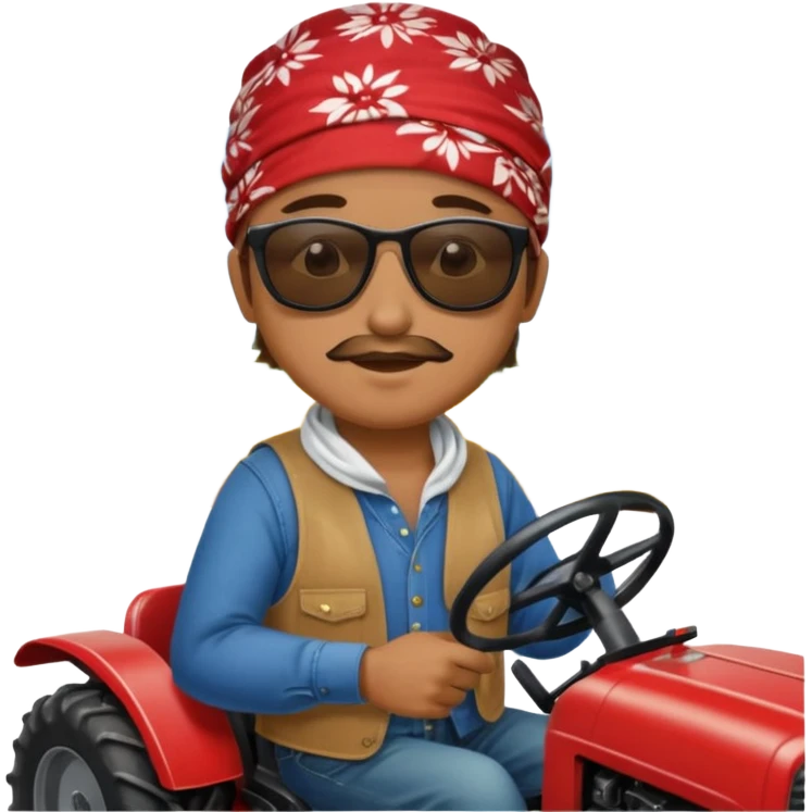 farmer on a tractor with sunglasses and a bandana emoji