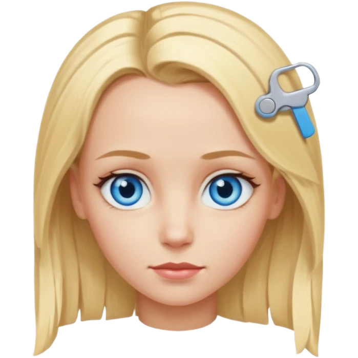 blonde girl, blue eyes with clips in hair and the forehead as big as megamind emoji