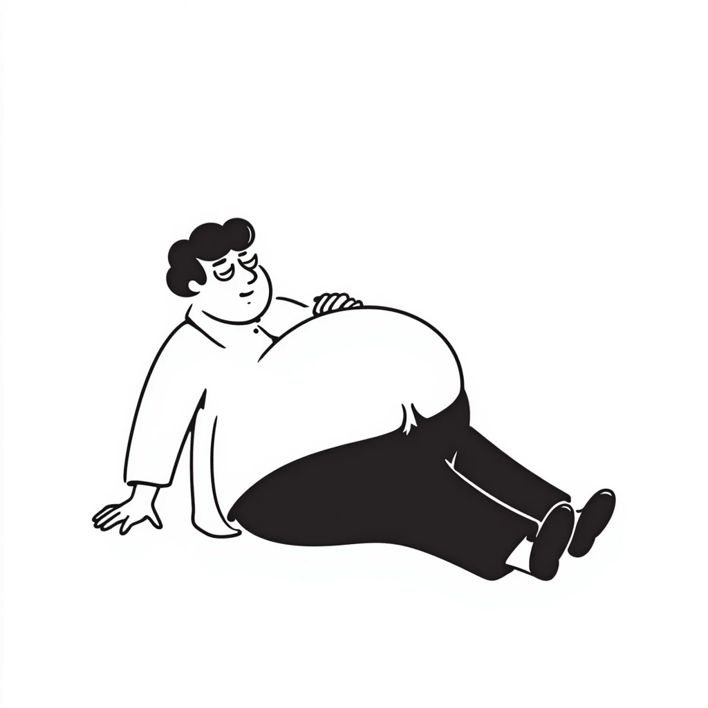 Peter Griffin from Family Guy with a massive pregnant belly, laying on his back, sweating droplets visible, tired expression, wearing green pants and white shirt emoji