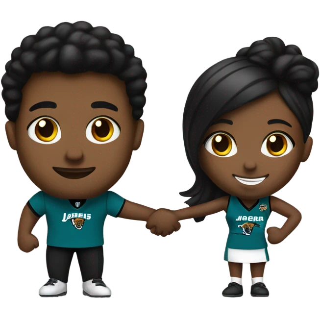 Brown guy and black girl withJacksonville jaguars  clothes holding hands emoji