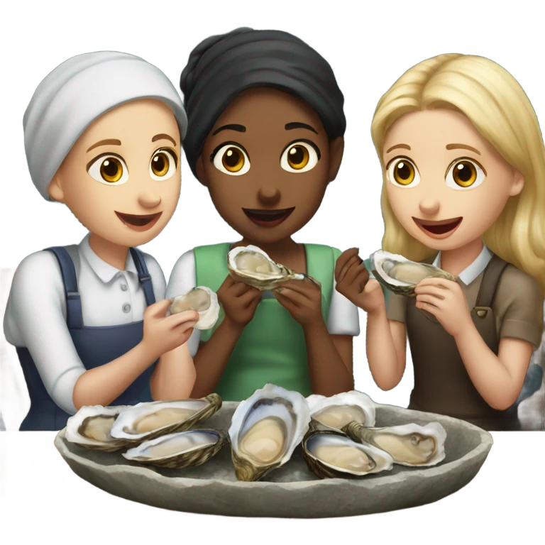Three white Burnett girls eating oysters emoji