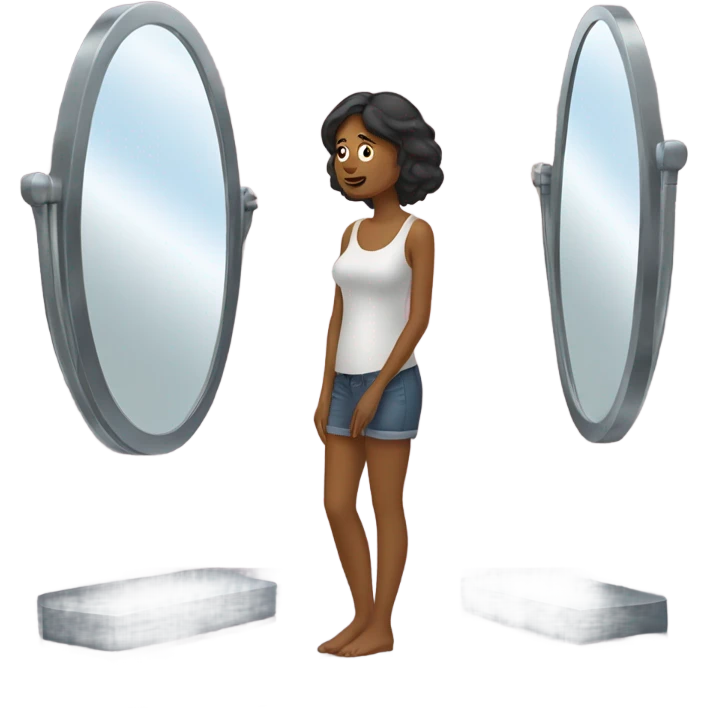 woman looks in the mirror and sees herself emoji