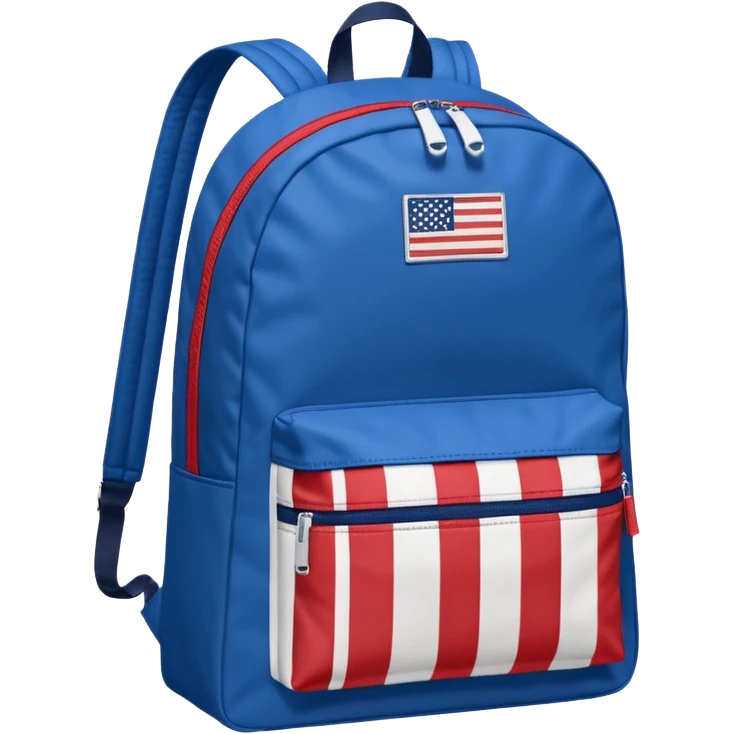 simple blue backpack, at the bottom pocket there is a  one tommyjeans logo featuring a Tommy Jeans-inspired logo. The logo looks like a vertically-striped American flag in red, white. The flag stripes are vertical, not horizontal. Flat

 emoji