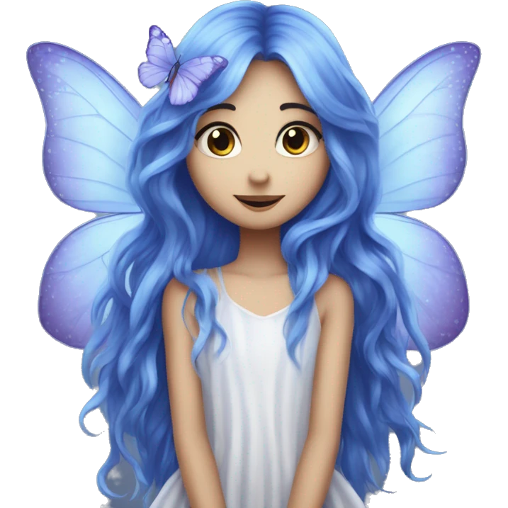 Beautiful, cornflower, fairy, blue, silver, purple, long hair, big butterfly wings emoji