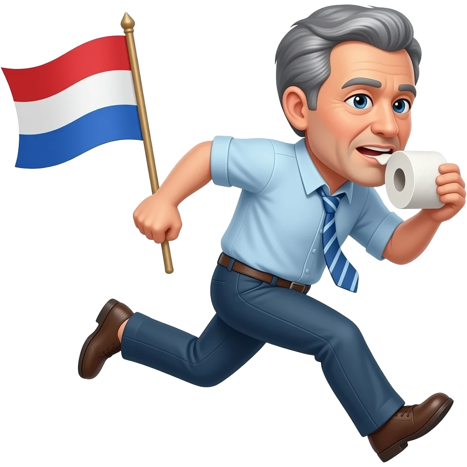 a middle aged man being chased by a flag as the man eats toilet paper emoji