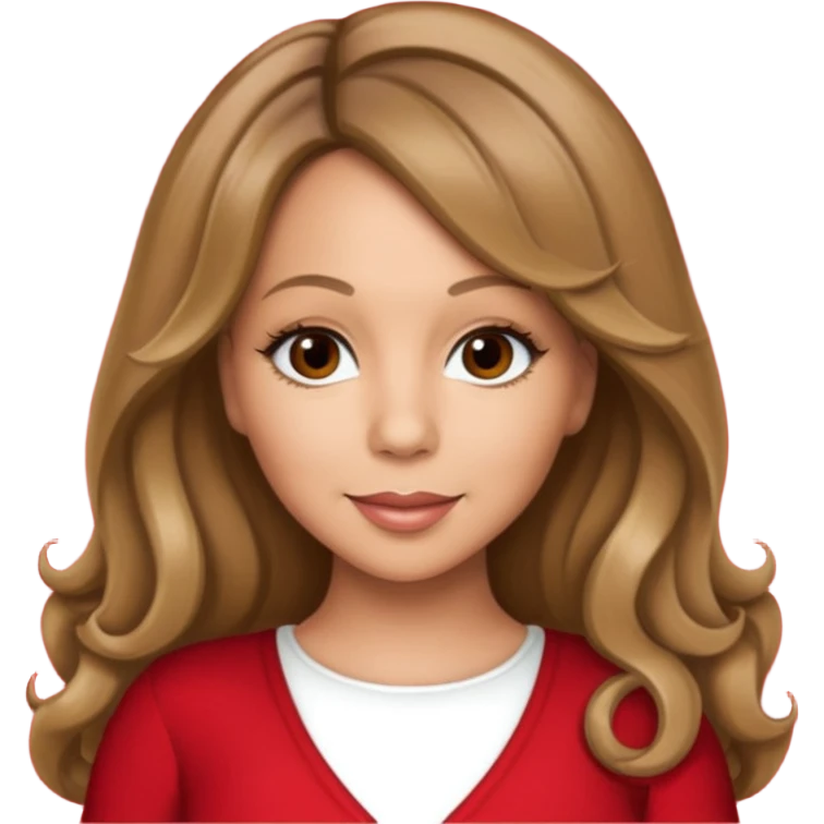 Mariah Carey brown eyes, dark blonde hair, red outfit emoji