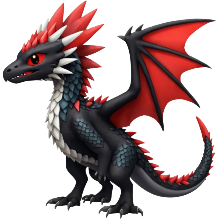 Shiny Red And Black Colorful Toothless-Trico-Silvally-Fakémon-hybrid-creature (full body)  emoji