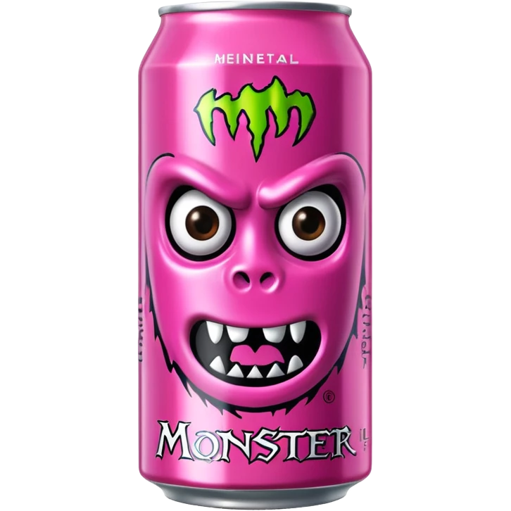 Pink monster energy drink with the logo of original monster company energy drink do not add the face in it just normal monster can  emoji