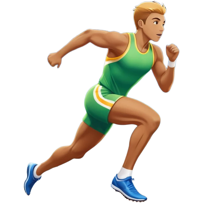 An icon featuring a vibrant stadium with cheering fans, bright lights, and a clear sky. an athlete sprinting on a track, with powerful strides and determination. The athlete's motion is dynamic, emphasizing speed and competition. emoji
