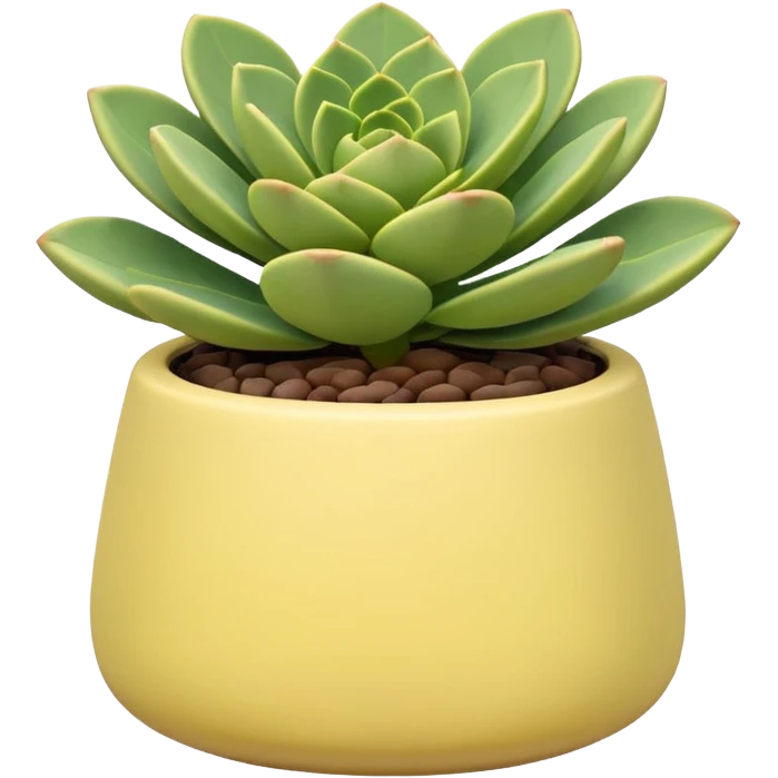 A pastel yellow ceramic pot in a geometric shape. The pot is shallow and contains a sedum succulent. emoji