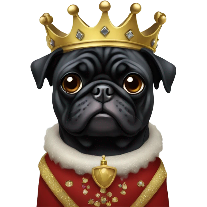 Black pug dressed as royalty emoji