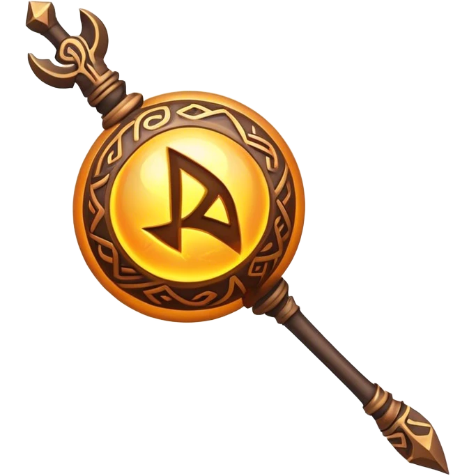 Clash of Clans aesthetic: Cinematic Playful Magic Staff Emoji, rendered in a 3D vector-style similar to standard emojis with minimal shading and bold, simplified shapes. A compact, isometric enchanted staff with intricate runic carvings and a glowing orb at its tip, softly glowing with a mystical arcane charm. Simplified yet unmistakably iconic, highly detailed and consistent, glowing with a soft radiant glow and high shine. Stylized with a touch of legendary sorcery and a soft glowing outline, capturing the essence of a powerful magic staff with a friendly, playful vibe! emoji