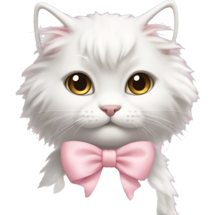 Fluffy kitty with light pink bow emoji