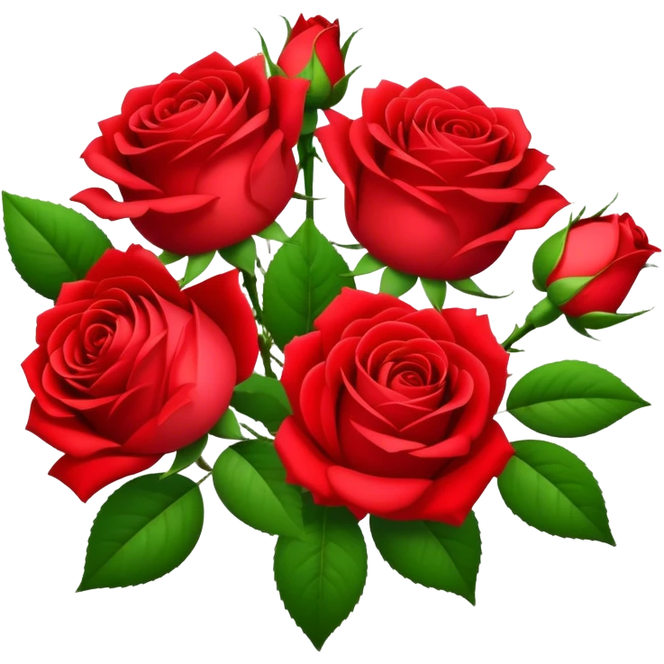 bouquet Bright Red Tea Rose, luxuriant, leaf, bud emoji