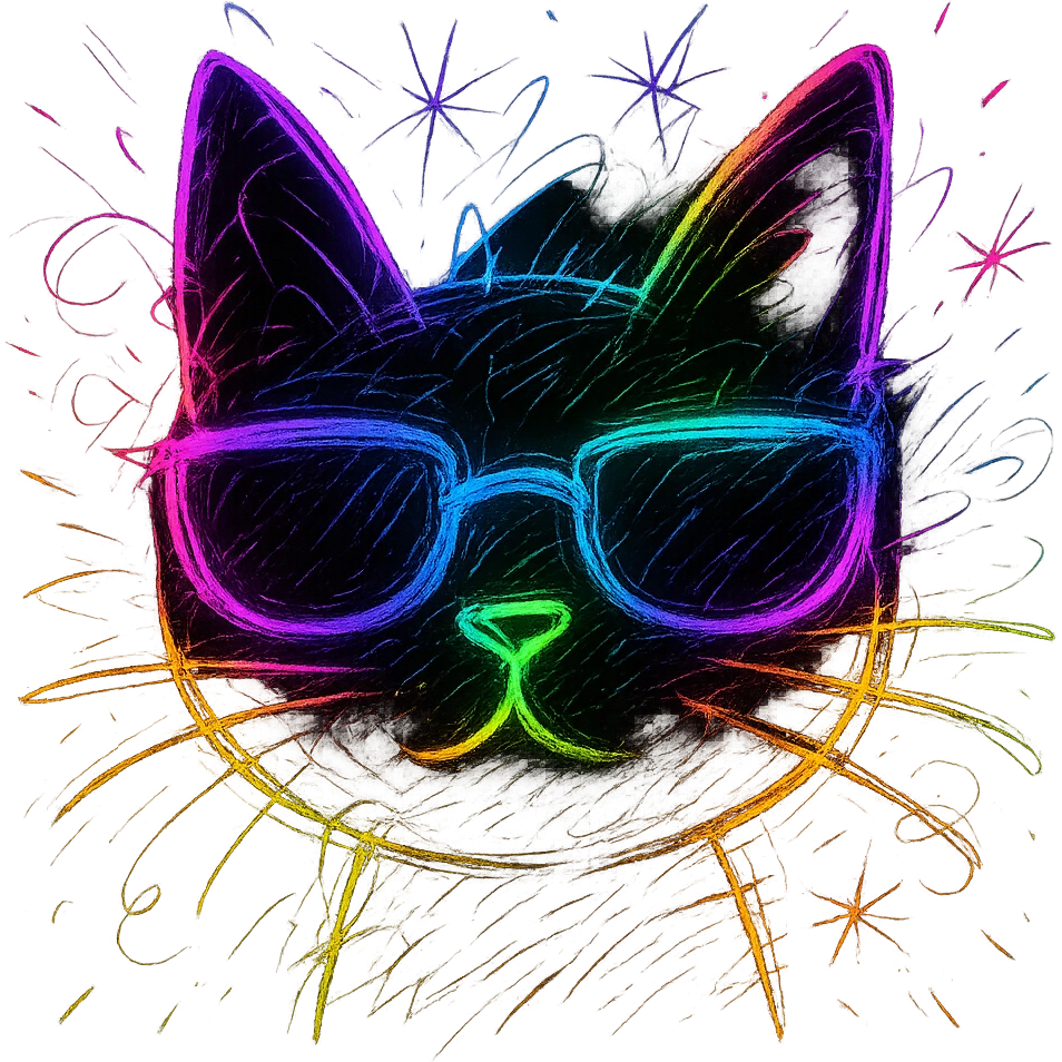 cat with sunglasses with neon glow emoji