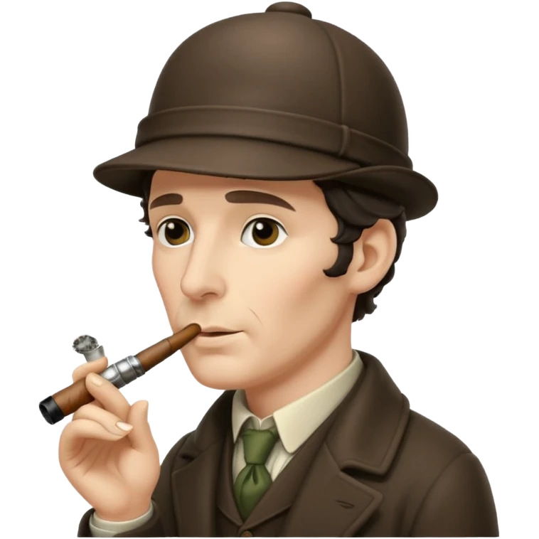 A side view of Sherlock Holmes wearing a deerstalker hat and smoking a curved meershaum pipe emoji