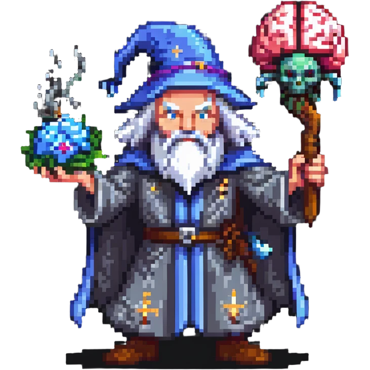wizard fighting a brain emoji