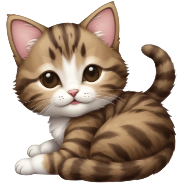 dark brown tabby and white kitten eyes closed whilst in funny positions stretched out and  upside down emoji