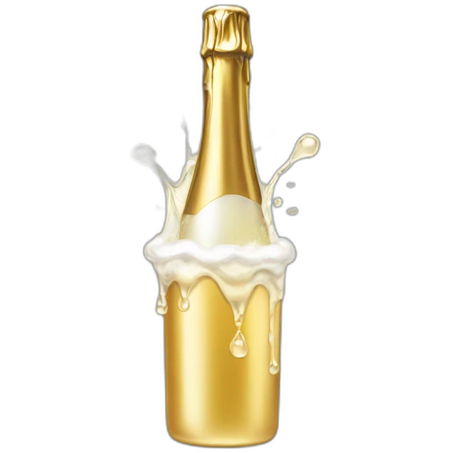 an open Champagne wine bottle popping and dripping from the top with foam emoji