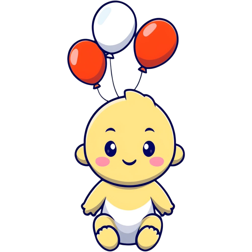 baby surrounded by floating pink balloons emoji