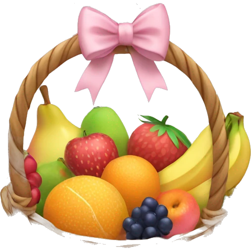Basket with fruit and light pink bow  emoji