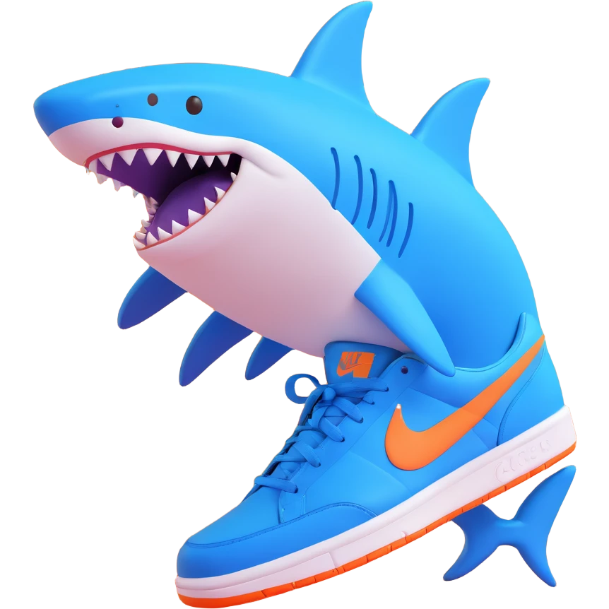 blue shark with blue Nike tennis shoes, close-up portrait emoji