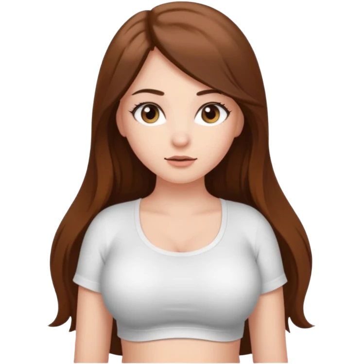 девушка с длинными коричневыми волосами и густыми ресницами и пузиком и сиськами, фото по пояс emoji