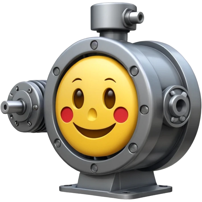 Industrial mechanical motor with a smiley face, emoji for the new electric music genre Motor breaks must be friendly and sellable must be small but clear emoji