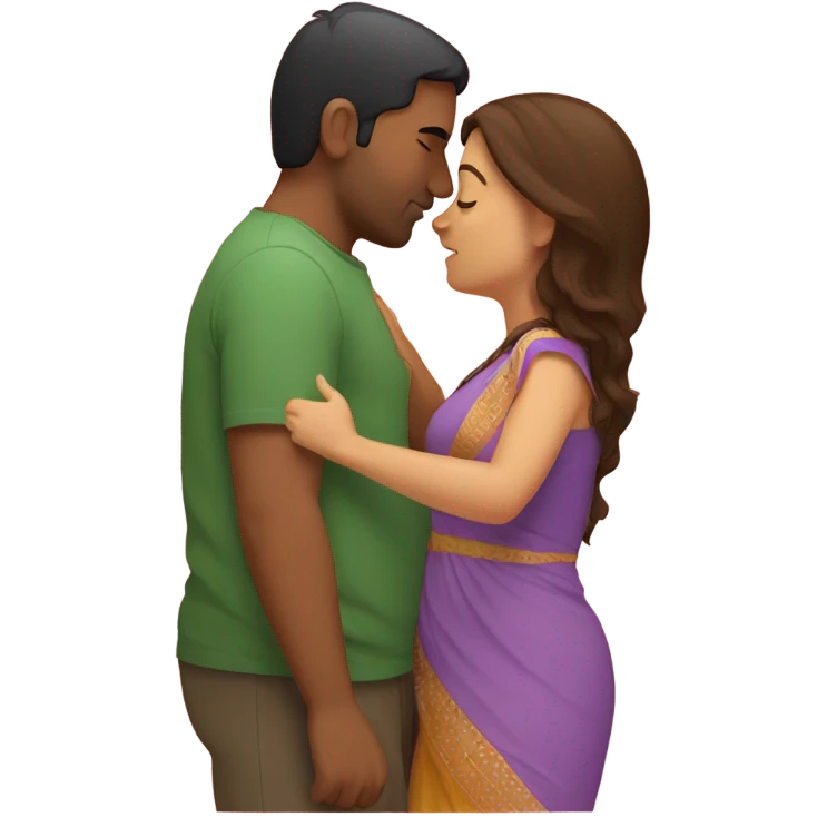 Indian man kissing white overweight brunette woman  emoji