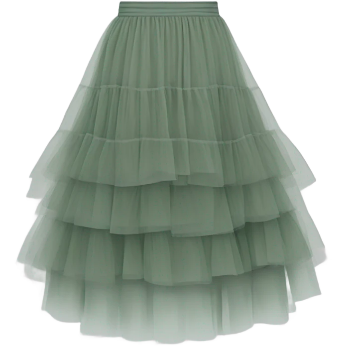 Long Sage Green tiered tulle skirt, isolated emoji