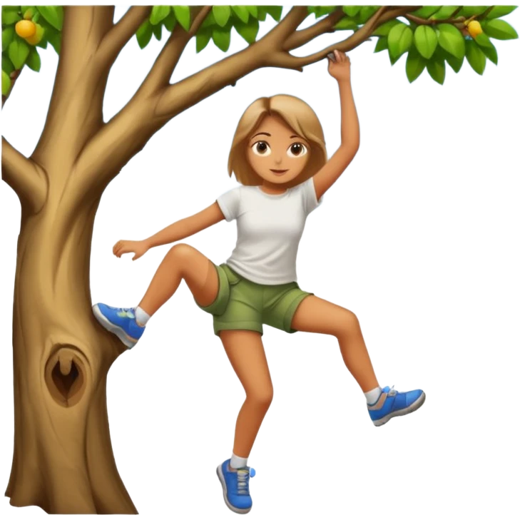 una chica subido de un arbol colgando emoji