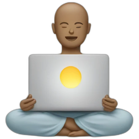A laptop screen depicting meditation emoji