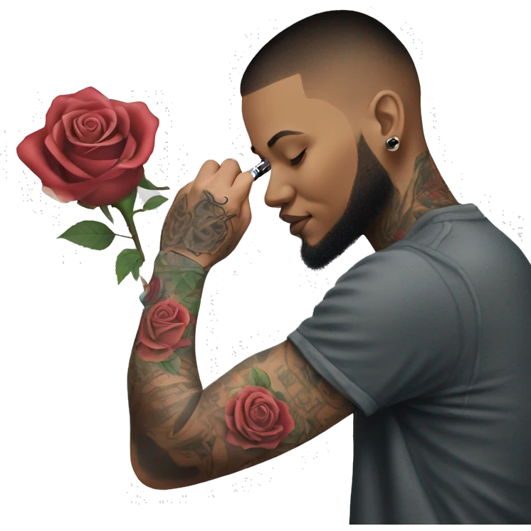 Tattoo artist tattooing a rose on a hand emoji