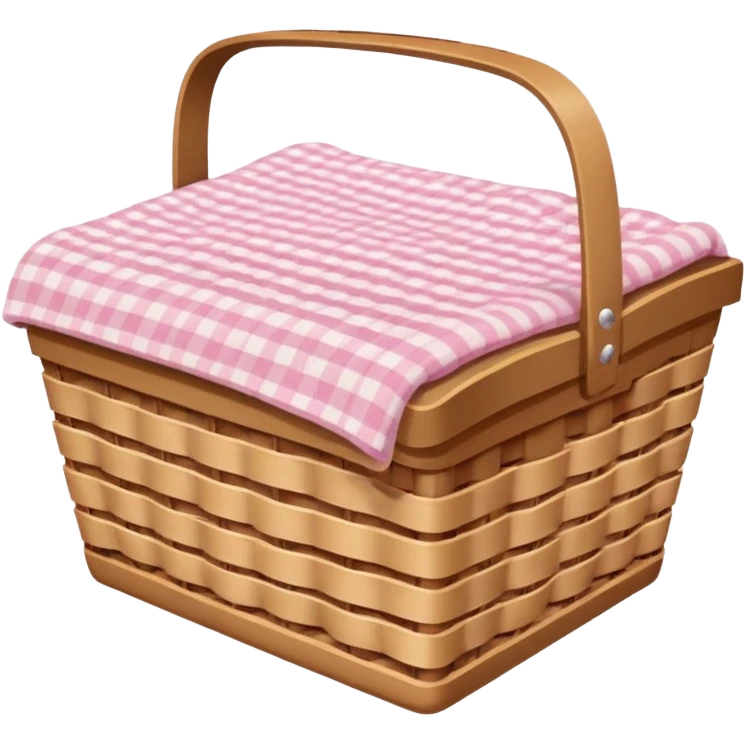 picnic basket with light pink gingham blanket emoji