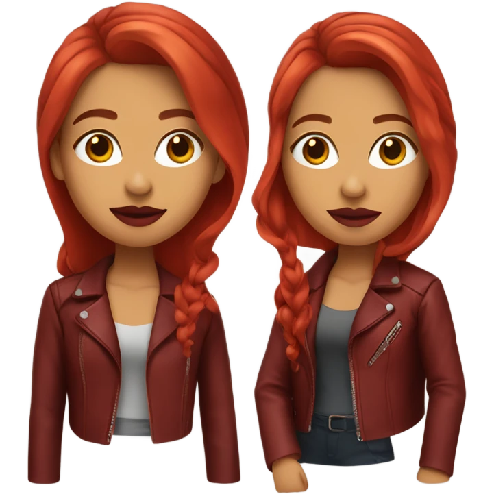 Long haired red head Latina with a red leather jacket and bright red lipstick emoji