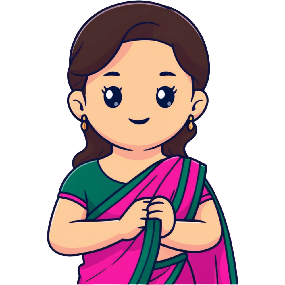 girl with light wheatish skin, dark brown hair, wearing dark pink saree emoji