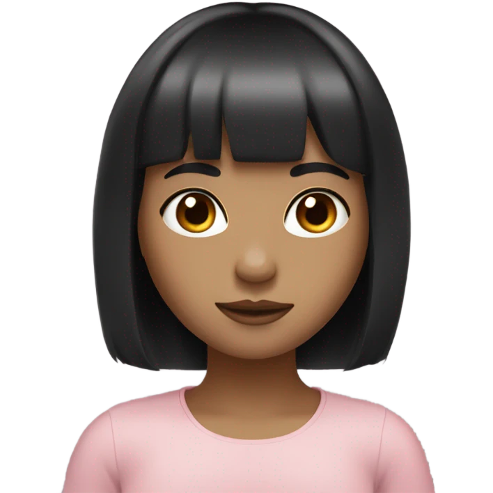 pink feminine girl with black hair and bangs with light tan skin color emoji