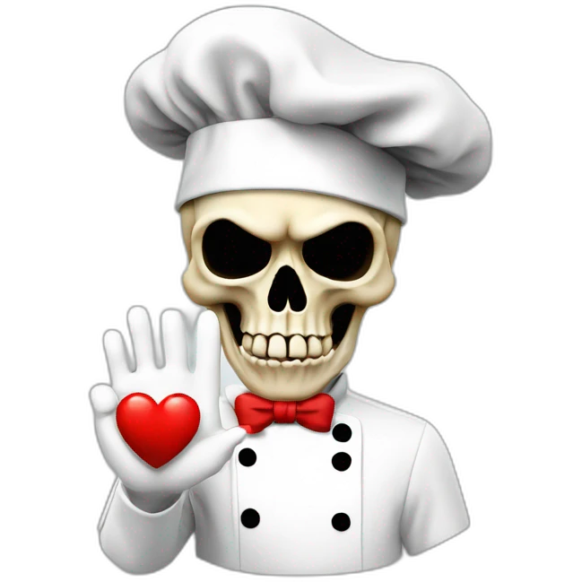 skull with chef hat blowing a kiss with heart and ok sign hand emoji
