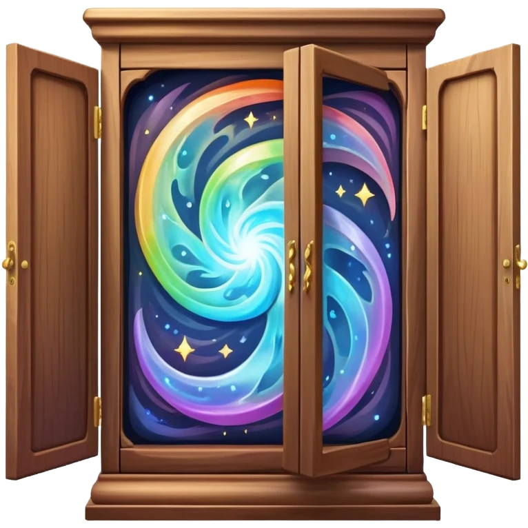 magical vanishing cabinet with doors partially open showing mystical energy inside emoji