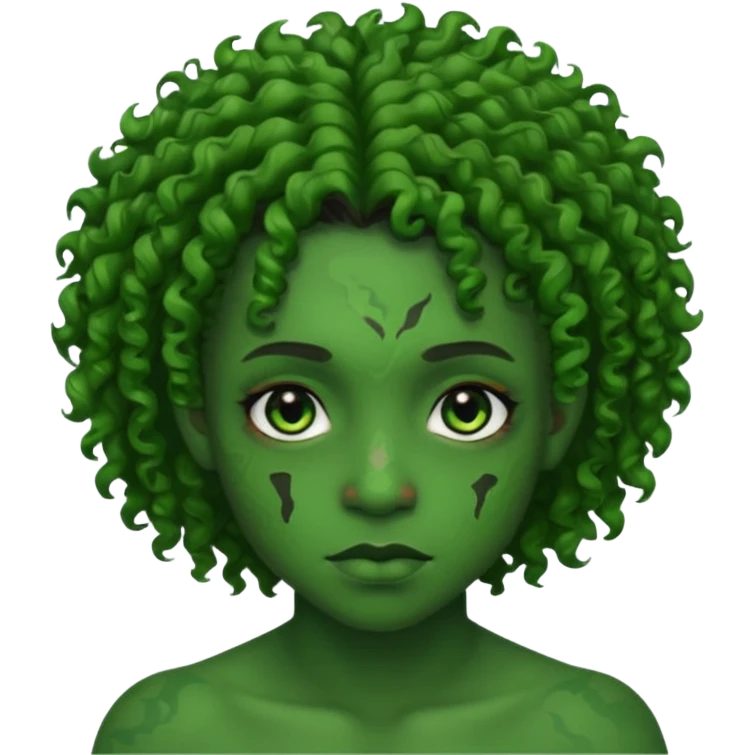 Faça um personagem negro com cicatrizes no rosto deixe o cabelo crespo e a pele verde emoji