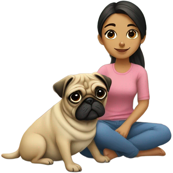 girl with dog pug indoors emoji