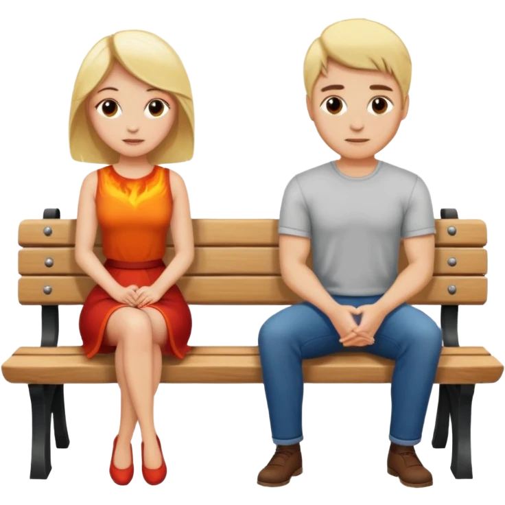 Blond woman and a man, who trust. Passion and Fire, Bench emoji