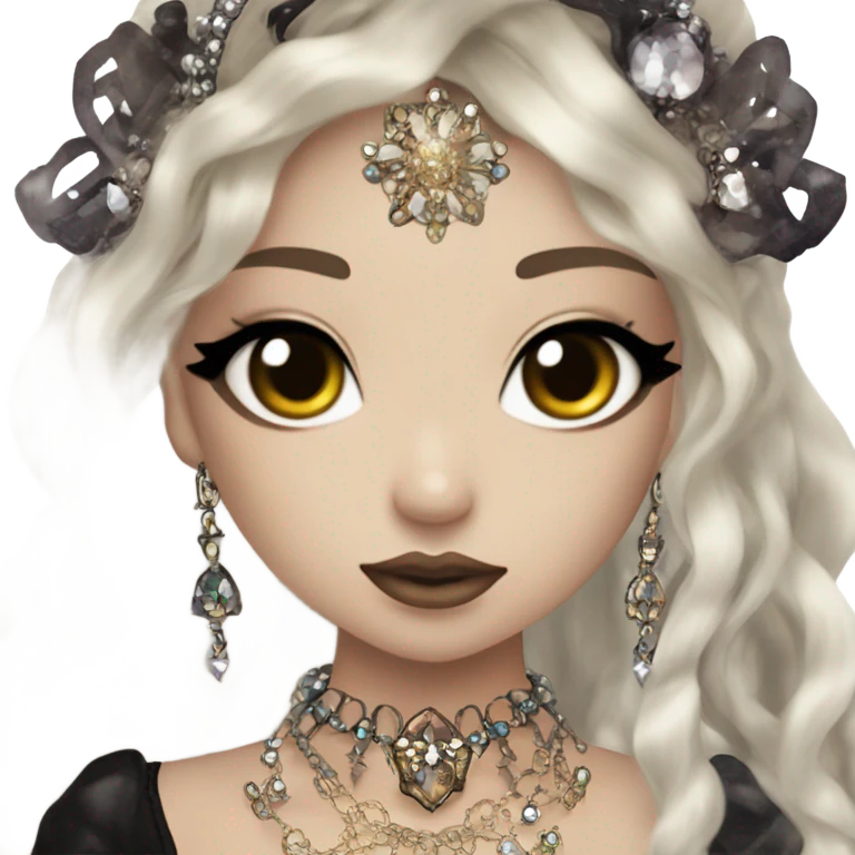 goth mermaid hime gyaru girl, brown hair, jewerly emoji