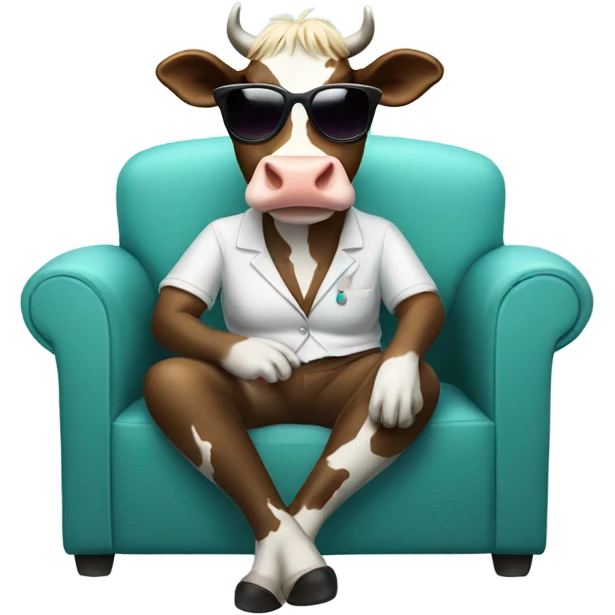 Female Cow with sunglasses sitting on the couch smoking emoji