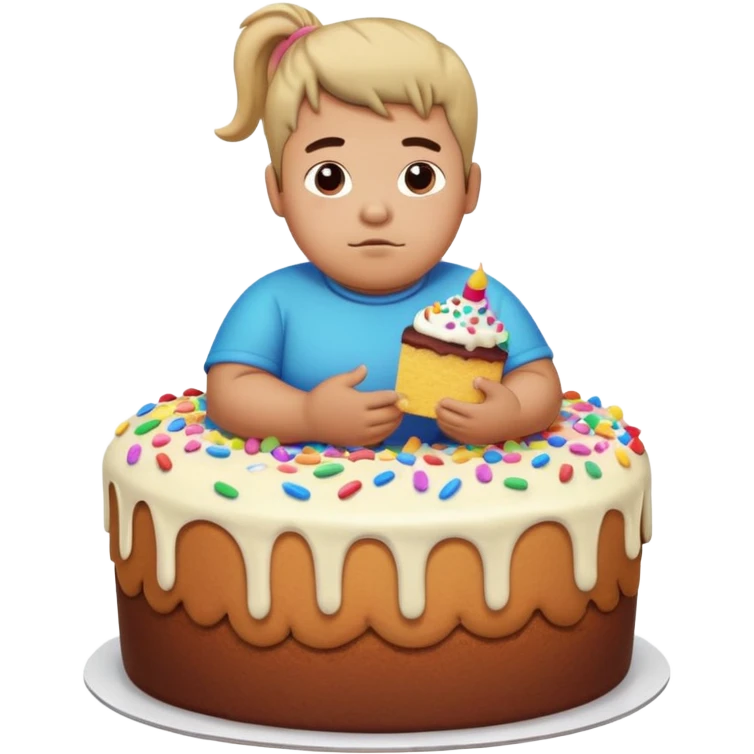 chubby mexican boy with pony tail coming out of giant cake emoji